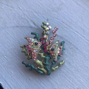 Colorful Fish Brooch with Rhinestones